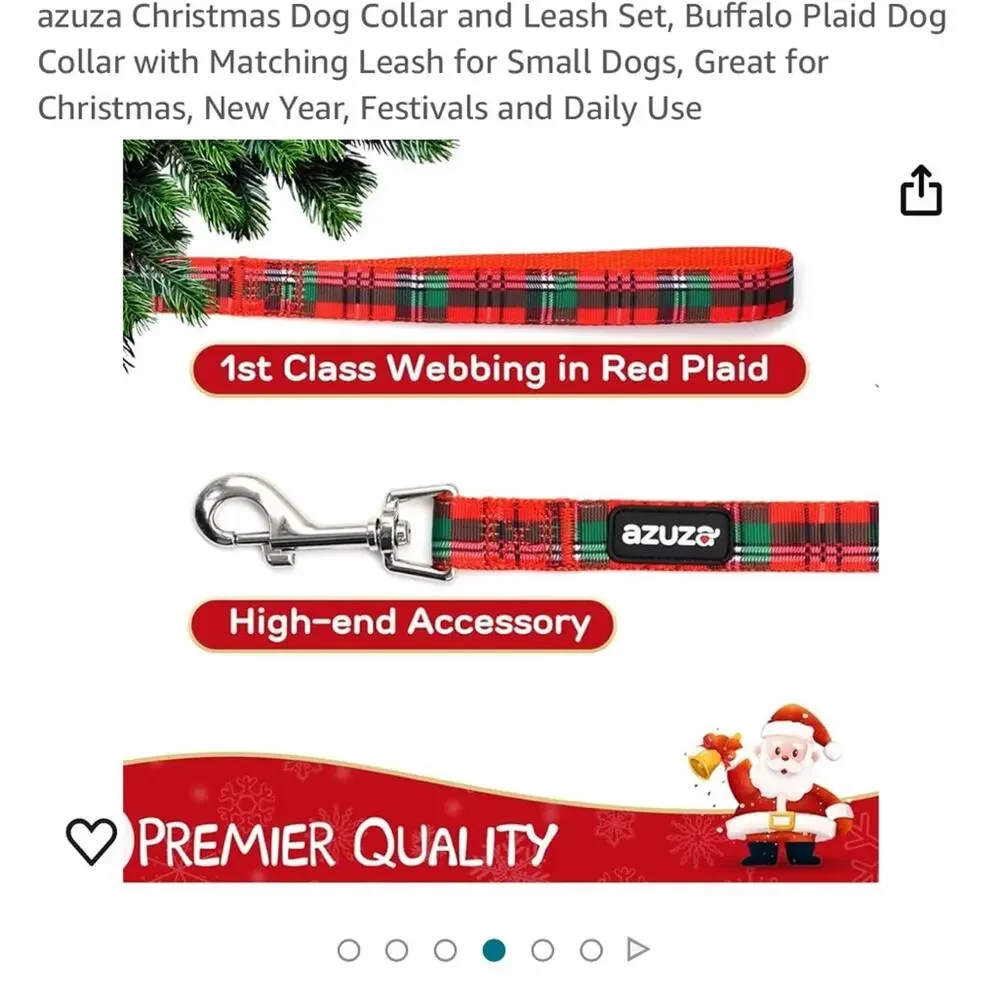 Azusa Red Plaid Collar and Leash Set size Small Dog Pet